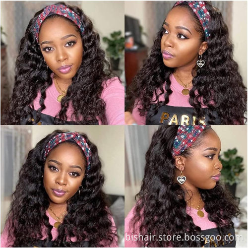Headband wig loose deep wave real human hair wig suitable forwomen Brazilian real human hairmechanism 180% density natural color